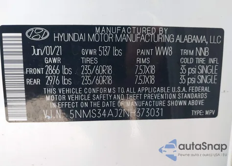 2022 Hyundai Santa Fe Sel from USA, damaged, VIN 5NMS34AJ2NH373031